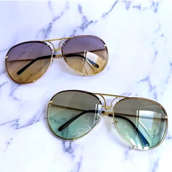 Miz Le Porsche Oversized Aviator Sunnies Ombre Solid Tinted Sunglasses, New - Picture 3 of 4